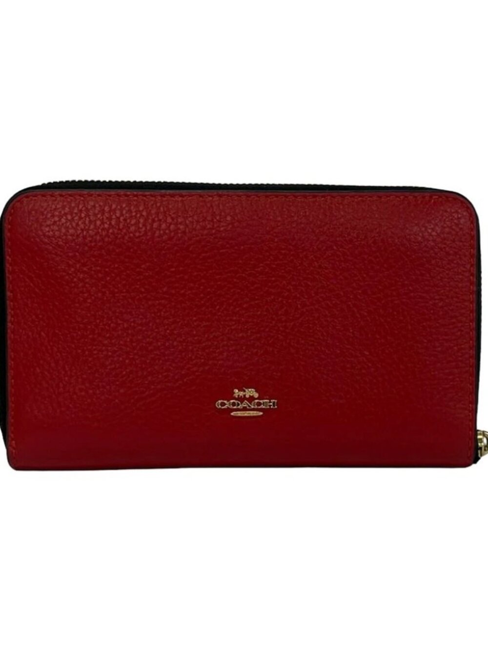 COACH Medium Zip-Around ID Wallet C6909 Red Black Leather Bifold Wallet